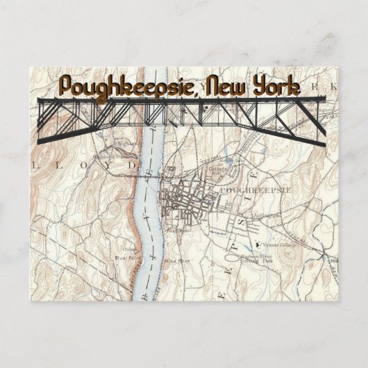 Poughkeepsie, New York Historic Map Postcard Postkarte (Vorderseite)