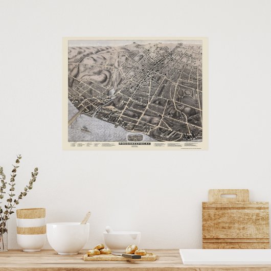 Poughkeepsie, NY Panoramic Map - 1874 Poster (Küche)