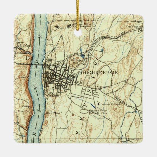 Poughkeepsie NY Vintage Karte Keramikornament (Rückseite)
