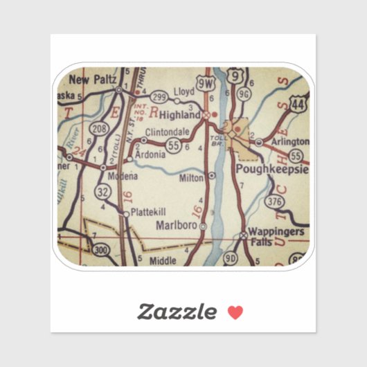 Poughkeepsie Vintag Map Aufkleber (Blatt)