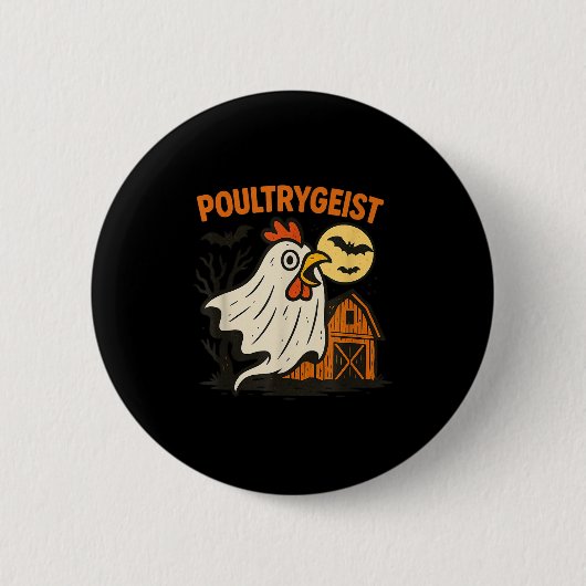 Poultrygeist Funny Chicken Ghost Halloween Pun Des Button (Vorderseite)