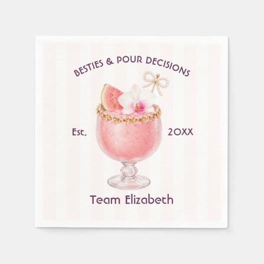 Pour Decisions Pink Cocktail Junggesellinnenabschi Serviette (Vorderseite)