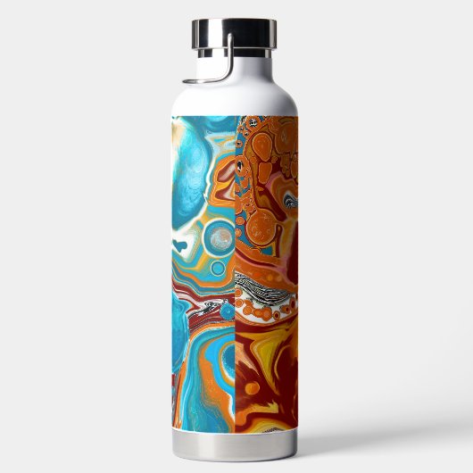 Pour-Malerei Stil Braun und Blau Fluid Art Trinkflasche (Rechts)