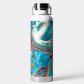 Pour-Malerei Stil Braun und Blau Fluid Art Trinkflasche (Rückseite)