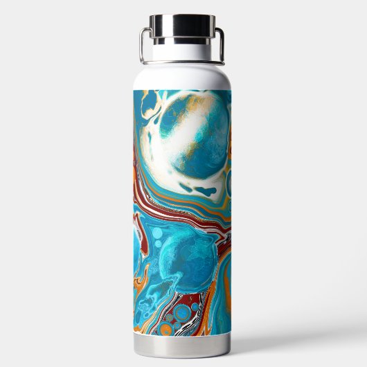 Pour-Malerei Stil Braun und Blau Fluid Art Trinkflasche (Rückseite)