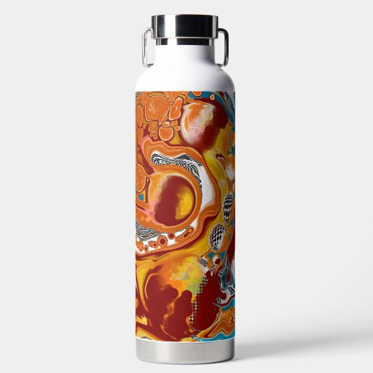 Pour-Malerei Stil Braun und Blau Fluid Art Trinkflasche (Vorderseite)