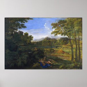 Poussin - Landschaft mit zwei Nymphen und einer Sc Poster