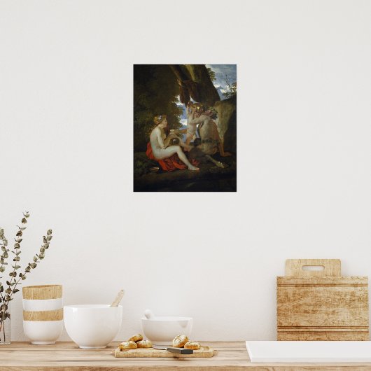 Poussin - Nymph und Satyr trinken Poster (Küche)