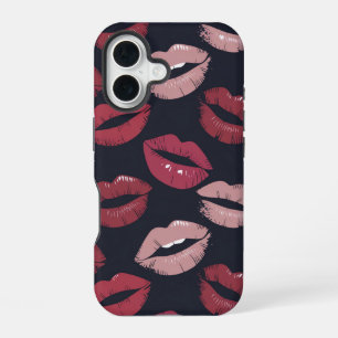 Pouty Lipstick Kiss Pattern iPhone 16 Hülle