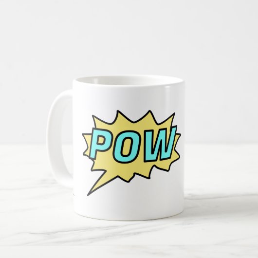 "POW" Gelbe und hellblaue Comic-Sprechblase Kaffeetasse (Vorderseite Links)