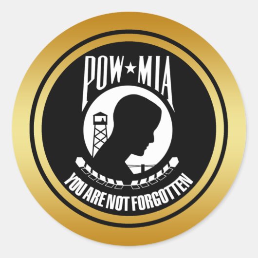 POW MIA - GOLD FRAME RUNDER AUFKLEBER (Vorderseite)