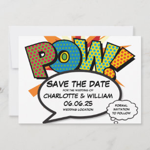 POW Rettet das Datum Lustige Retro-Comic- Pop-Art Einladung