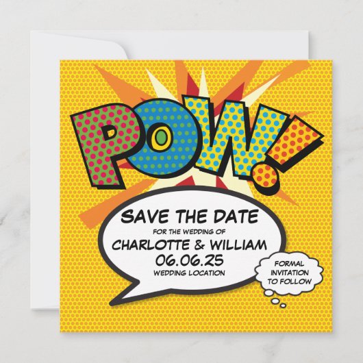 POW Rettet das Datum Lustige Retro-Comic- Pop-Art Save The Date (Vorderseite)