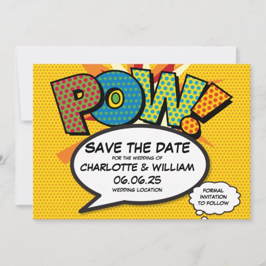 POW Rettet das Datum Lustige Retro-Comic- Pop-Art Save The Date (Vorderseite)
