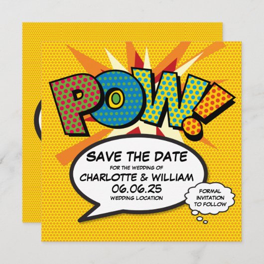 POW Save the Date Spaß Retro Comic Pop Kunst (Vorne/Hinten)