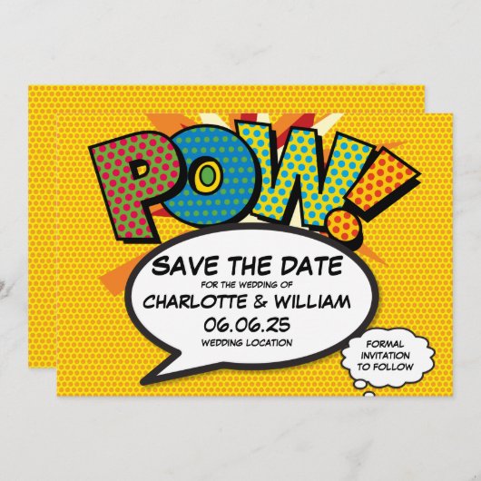 POW Save the Date Spaß Retro Comic Pop Kunst (Vorne/Hinten)