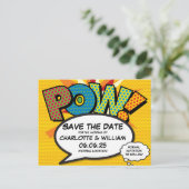 POW Save the Date Spaß Retro Comic Pop Kunst Ankündigungspostkarte (Stehend Vorderseite)