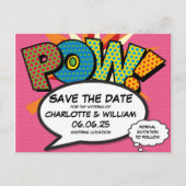 POW Save the Date Spaß Retro Comic Pop Kunst Ankündigungspostkarte (Vorderseite)