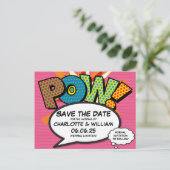 POW Save the Date Spaß Retro Comic Pop Kunst Ankündigungspostkarte (Stehend Vorderseite)