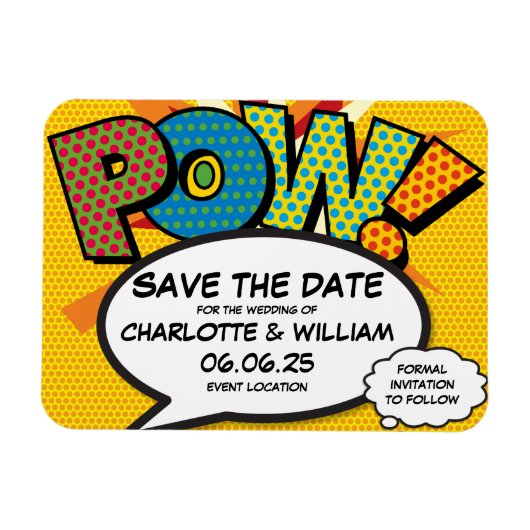 POW Save the Date SpaßModerne Farben Magnet (Horizontal)
