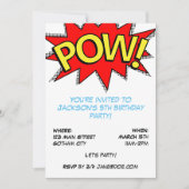 POW! Superhero Comic Book Birthday Party Template Einladung (Vorderseite)