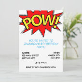 POW! Superhero Comic Book Birthday Party Template Einladung (Stehend Vorderseite)