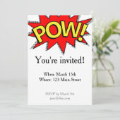 POW! - Superhero Comic Book Red/Yellow Buble Einladung (Stehend Vorderseite)