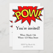POW! - Superhero Comic Book Red/Yellow Buble Einladung (Vorne/Hinten)
