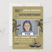 POW, War Themed Esroom, Birthday Party Einladung (Vorderseite)