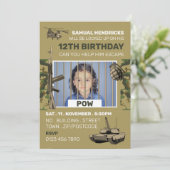 POW, War Themed Esroom, Birthday Party Einladung (Stehend Vorderseite)