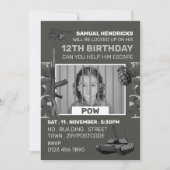 POW, War Themed Esroom, Birthday Party Einladung (Vorderseite)