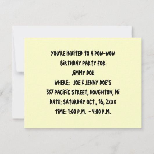 POW-WOW-BIRTHDAY-PARTEINVITATION ~ EZ2-KUSTOMIE EINLADUNG (Rückseite)