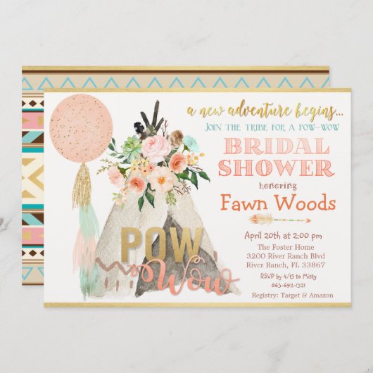 Pow Wow Tribal Teepee Bridal Dusche Einladung (Vorne/Hinten)