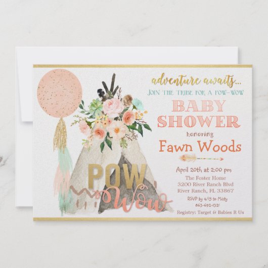 Pow Wow Tribal Teepee Tipi Kinderdusche Einladung (Vorderseite)