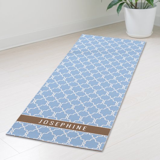 Powder Blue And Brown Trellis Pattern With Name Yogamatte