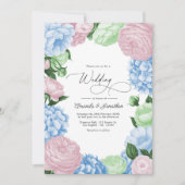 Powder Blue, Blush Pink/Light Sage Floral Wedding Einladung (Vorderseite)