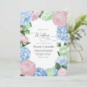 Powder Blue, Blush Pink/Light Sage Floral Wedding Einladung (Stehend Vorderseite)