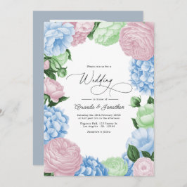 Powder Blue, Blush Pink/Light Sage Floral Wedding Einladung