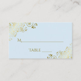 Powder Blue Elegant Gold Lace Wedding Escort Card Platzkarte