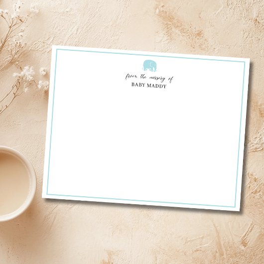 Powder Blue Elephant Nursery Stationery Note Card Einladung