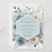 Powder Blue Floral Romance Wedding Einladung (Vorderseite)