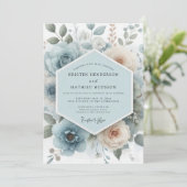 Powder Blue Floral Romance Wedding Einladung (Stehend Vorderseite)
