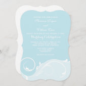 Powder Blue Floral Swirl Bracket Wedites Einladung (Vorne/Hinten)