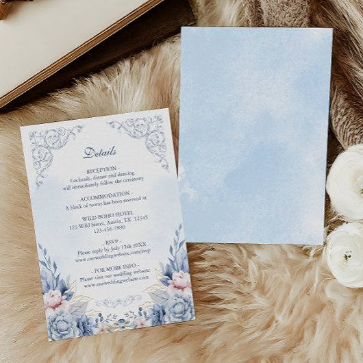 Powder Blue Floral Wedding Details Begleitkarte