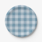 Powder Blue Gingham Buffalo Check Linen Texture Pappteller (Vorderseite)