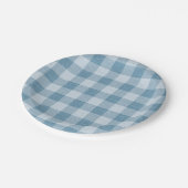 Powder Blue Gingham Buffalo Check Linen Texture Pappteller (Schrägansicht)