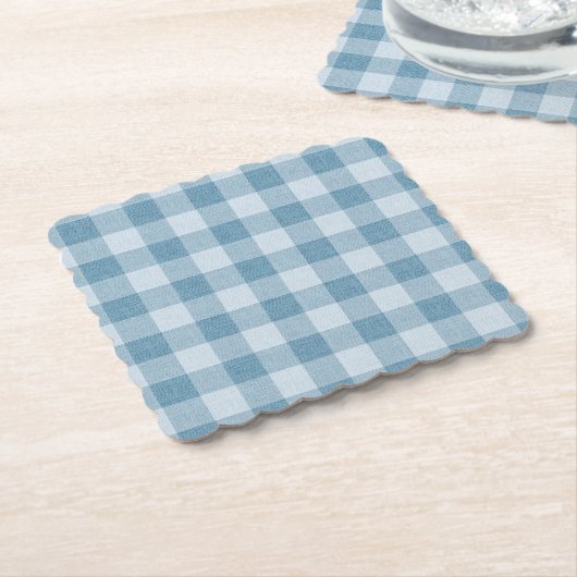 Powder Blue Gingham Buffalo Check Linen Texture Untersetzer (angewinkelt)