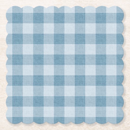 Powder Blue Gingham Buffalo Check Linen Texture Untersetzer (Vorderseite)