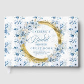 Powder Blue Gold Glitzer Boho Blume Gästebuch (Vorderseite)