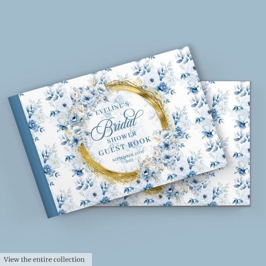 Powder Blue Gold Glitzer Boho Blume Gästebuch